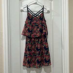 No Boundaries, knee length, floral spaghetti strap, lined dress Size S 3-5